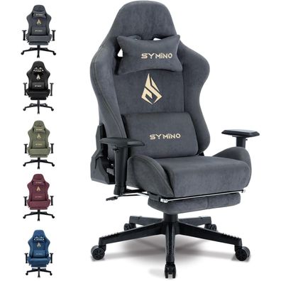 Symino Gaming Stuhl Bürostuhl Hochwertiger Stoff Ergonomisch Verstellbar Grau