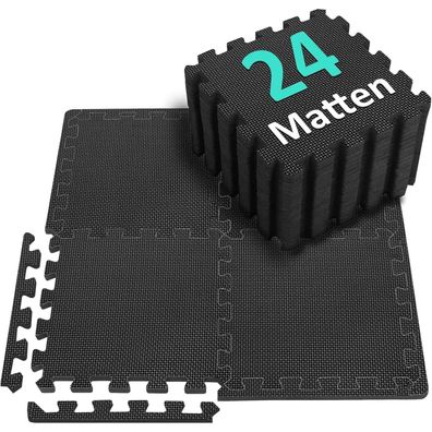 24er Set Bodenschutzmatten Fitness 31x31cm rutschfest Schwarz