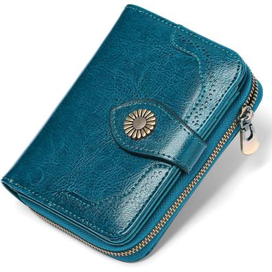 Sendefn RFID Portemonnaie Damen Klein Leder Geldbörse 12 Karten Münzfach Blau