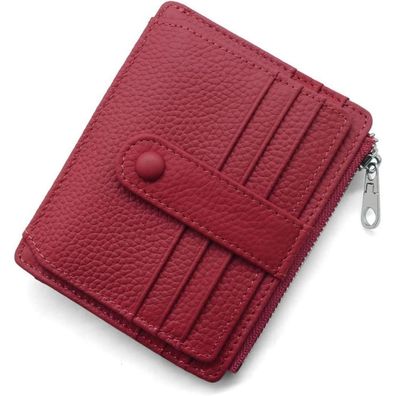 REETEE RFID Schutz Geldbörse für Damen und Herren Mini Leder Kartenetui Weinrot