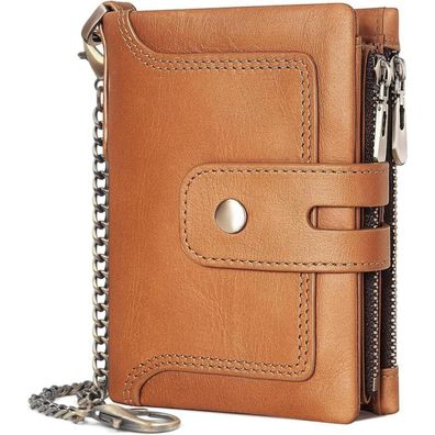 REETEE RFID Leder Geldbörse Herren Slim Portmonee Kette Echtleder Münzfach