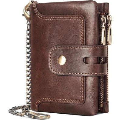 REETEE Leder Geldbörse Herren RFID Schutz Slim Portmonee Kette Echtleder