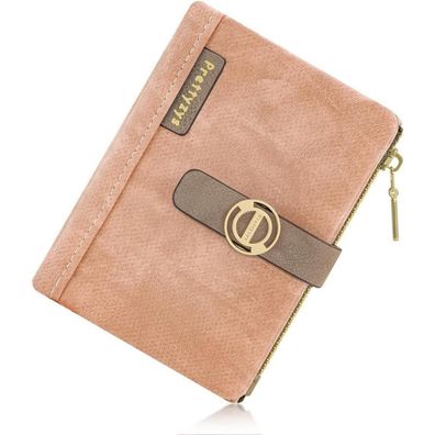 Damen Geldbörse Klein Portemonnaie PU Leder mit Mehreren Fächern Zipper Rosa