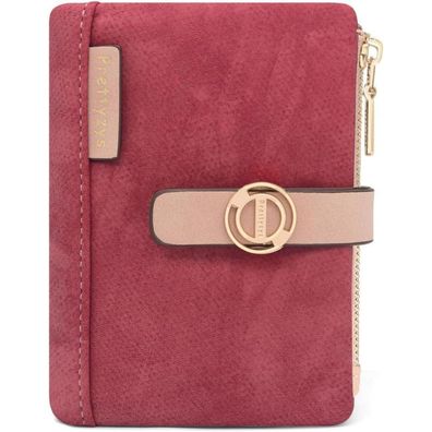 Damen Geldbörse Klein PU Leder Portemonnaie mit Zipper Münzfach Weinrot