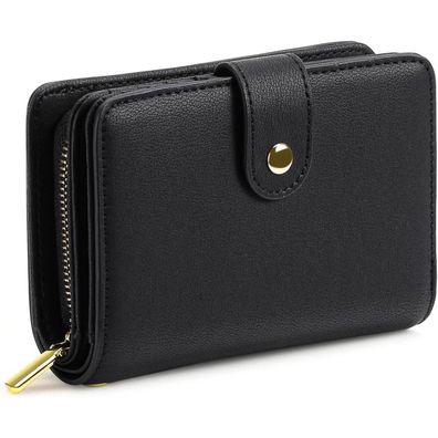 Damen Portemonnaie RFID Schutz Münzfach Zipper Vegan Leder Schwarz