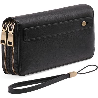 Gaekeao Geldbörse Damen Veganes Leder Doppel Reißverschluss RFID Wallet
