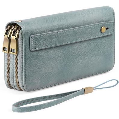 Gaekeao Damen Geldbörse Veganes Leder Doppel RV Kreditkartenetui RFID Clutch