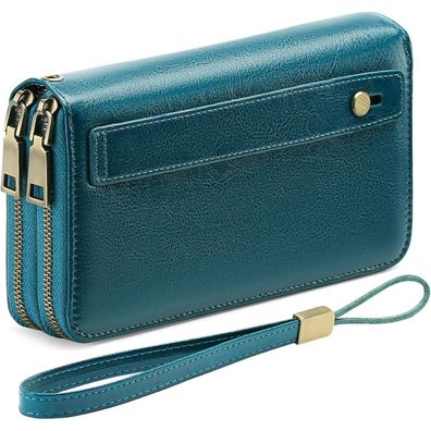 Gaekeao Damen Geldbörse Groß Veganes Leder Doppel Reißverschluss RFID-Clutch