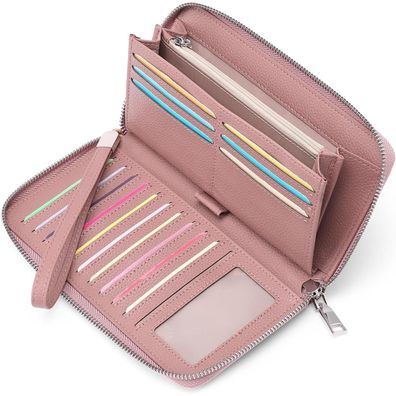 Gaekeao Damen Geldbörse große Kapazität Leder RFID Blockierung O Rosa