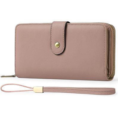 Damen Geldbörse groß 14 Kartenfächer RFID Leder mit Reißverschluss Bpurpur Rosa