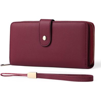 Damen-Geldbörse Groß RFID Schutz 14 Kartenfächer Leder Rotwein