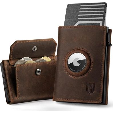 Dodensha Airtag Wallet XL Münzfach RFID Schutz Portmonee Herren Redbrown