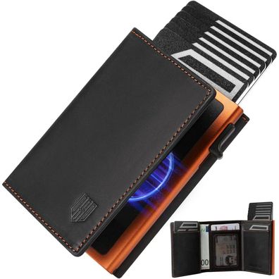 Slim Wallet RFID Schutz Kartenetui Herren Magnetischer Verschluss SchwarzOrange