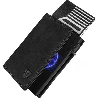 Dodensha RFID Slim Wallet Herren Schwarz Münzfach Magnetisch 10+ Karten