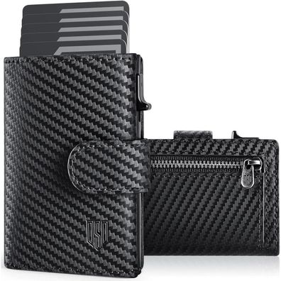 Herren RFID Kreditkartenetui Münzfach Pop-up Aluminium 8-10 Karten Schwarz