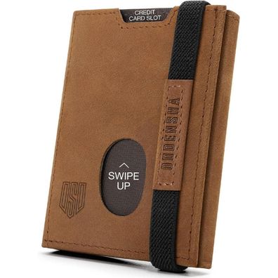 Mini RFID Geldbörse Münzfach Portmonee Herren Kartenetui Slim Wallet Leder Brown