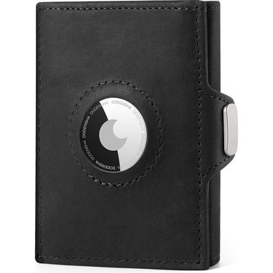Mini RFID-Schutz Geldbörse Münzfach Slim Wallet Crazy-Horse Schwarz