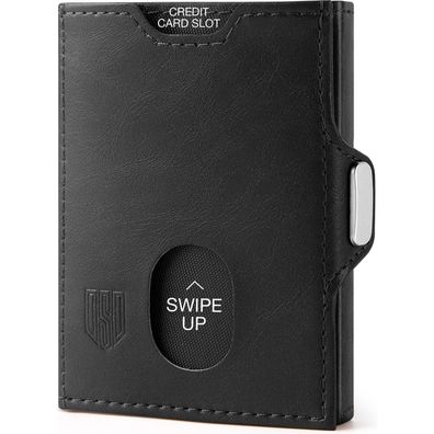 Mini Geldbörse Herren RFID Schwarz Münzfach Portmonee Slim Wallet Kartenetui