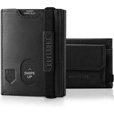 Mini Geldbörse RFID-Schutz Slim Wallet mit Münzfach Leder Schwarz