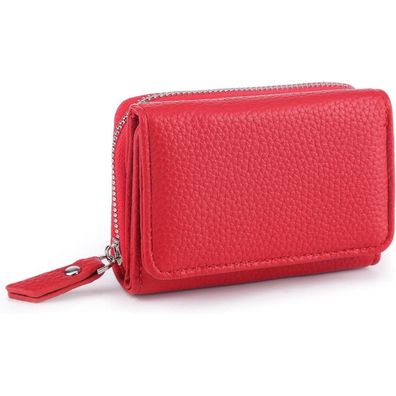Chaofanxi Trifold Damen Geldbörse Leder Rot 6 Kartenfächer Münzfach