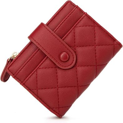 Damen Bifold Leder Geldbörse Klein Portemonnaie Kartenfächer Rot