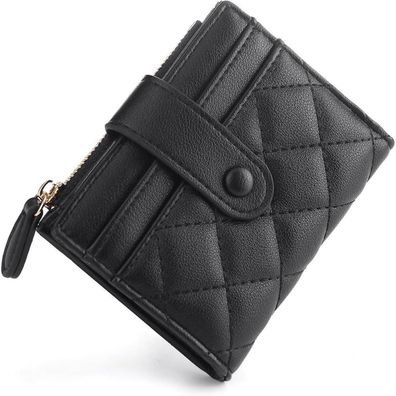 Chaofanxi Damen Geldbörse Schwarz Leder Bifold Portemonnaie Kleine Brieftasche