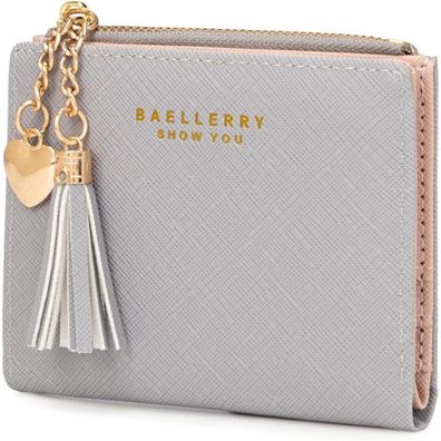 Chaofanxi Damen Geldbeutel Leder Mini Zipper Brieftasche mit vielen Fächern Grau
