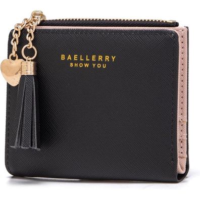 Damen Geldbörse Leder Mini Portemonnaie Zipper Schwarz Karten Münzen