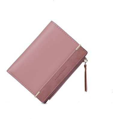 Damen Geldbörse Portemonnaie Klein PU Leder Rosa Brieftasche Wildleder Optik
