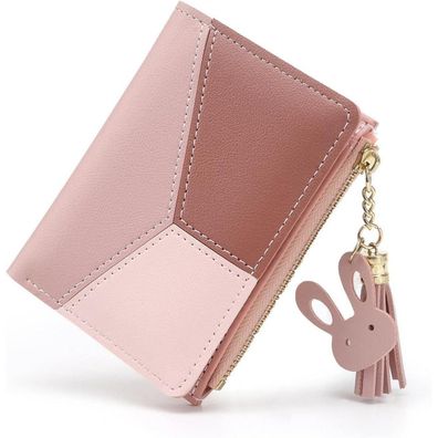 Damen Geldbörse aus Weichem PU Leder, Klein und im Kurzformat, in Rosa