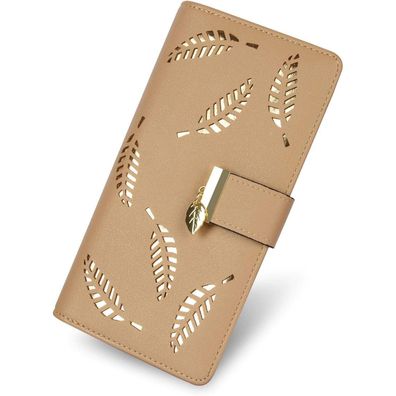 Damen Geldbörse Bifold Leder Lang Reißverschluss Khaki Geburtstag Weihnachten