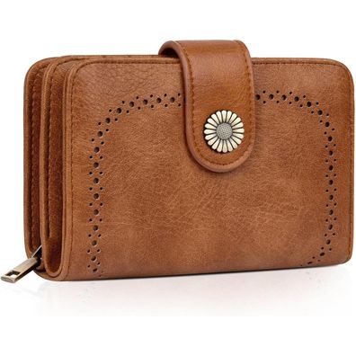 TEUEN Großer Damen Geldbeutel RFID Vintage Leder Brieftasche Braun