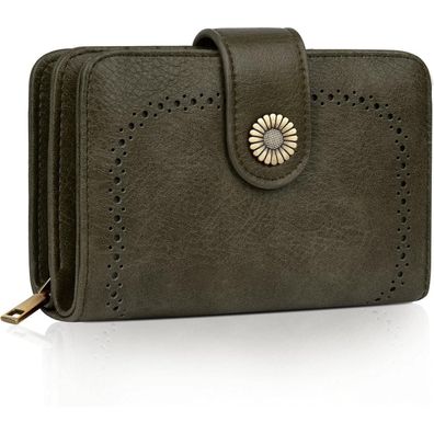 TEUEN Damen Geldbörse Vintage RFID PU Leder Groß Grün
