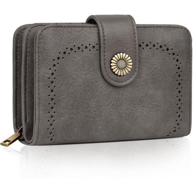 TEUEN Großer Damen Geldbeutel RFID Vintage Portemonnaie Grau