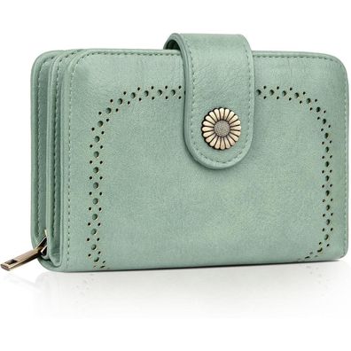 TEUEN Vintage Geldbeutel Damen Groß Leder RFID Brieftasche Grün