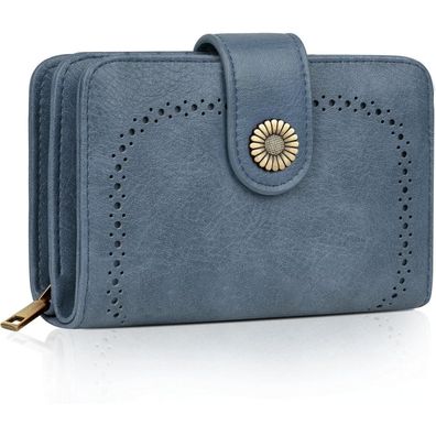 TEUEN Damen Geldbörse Große Kapazität Vintage Leder RFID Hellblau