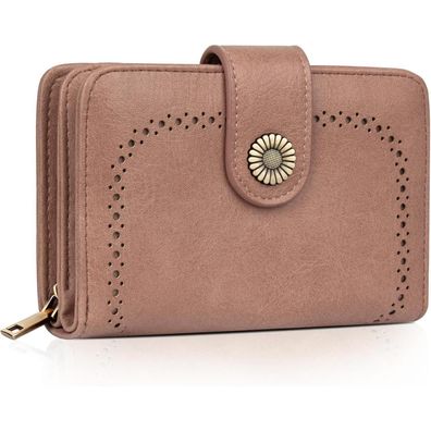 TEUEN Damen Geldbörse Vintage Leder RFID Groß mit Fächern Praline