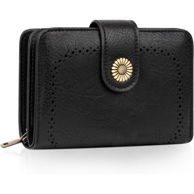 TEUEN Damen Geldbeutel Vintage Leder RFID Schwarz