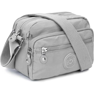 Leichte Wasserdichte Damen Schultertasche aus Nylon Hellgrau