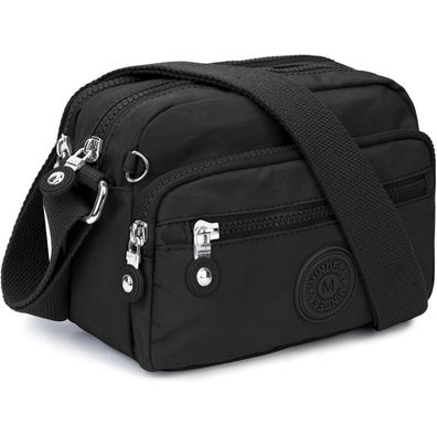 TEUEN Kleine Schultertasche Damen Schwarz Nylon Wasserdicht