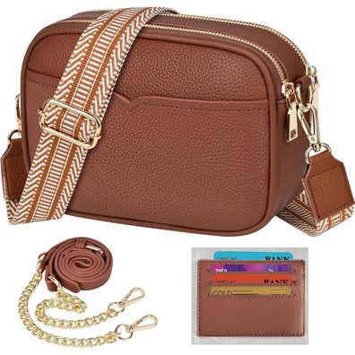 TEUEN Damen-Umhängetasche Crossbody Bag PU Leder Breiter Schultergurt Braun