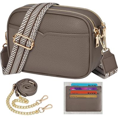 TEUEN Damen-Umhängetasche Crossbody Bag PU Leder Schultertasche Grau