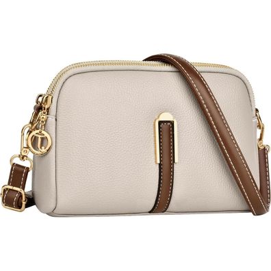 TEUEN Damen Kleine Leder Umhängetasche Schultertasche Apricot