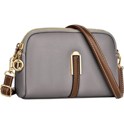 TEUEN Kleine Umhängetasche Damen Leder Crossbody Grau