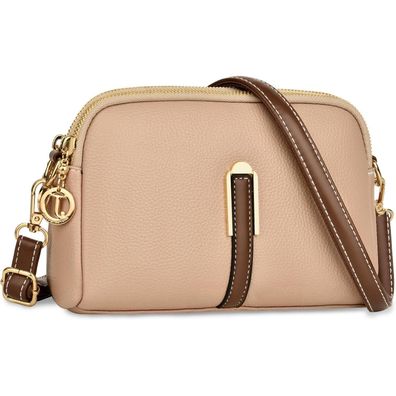 TEUEN Kleine Damen Umhängetasche Crossbody Bag Leder Khaki