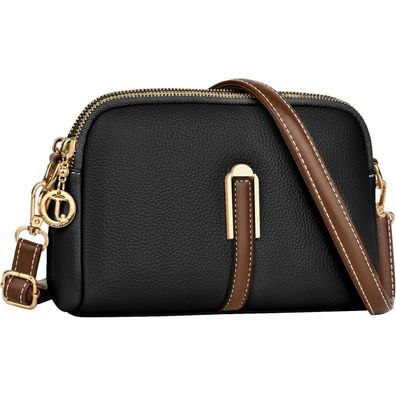 TEUEN Kleine Damen Umhängetasche Crossbody Leder Schultertasche Schwarz
