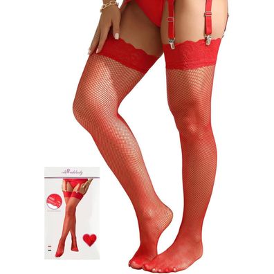 ohyeahlady Halterlose Strümpfe Damen Transparent Große Größen Spitze XS-5XL Rot