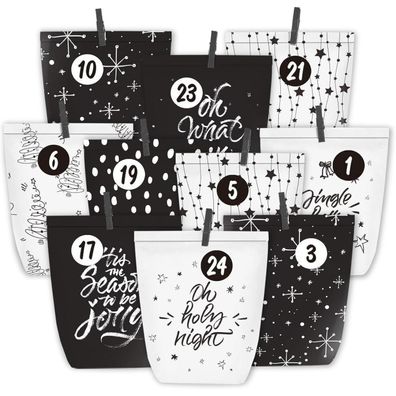 Adventskalender Kraftpapier Weihnachtstüten DIY Bastelset 24er Schwarz
