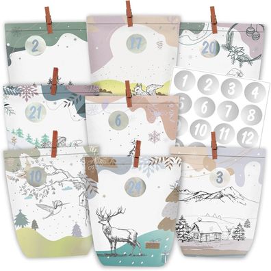 Adventskalender Tüten 24 Weihnachtskalender Papiertüten DIY Grün