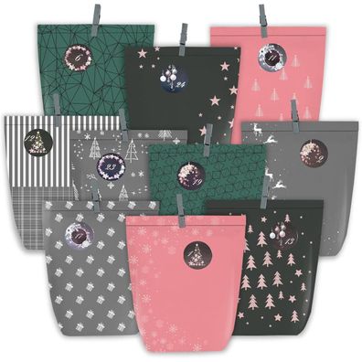 Adventskalender zum Befüllen 24 Weihnachtstüten Zahlensticker Rosa